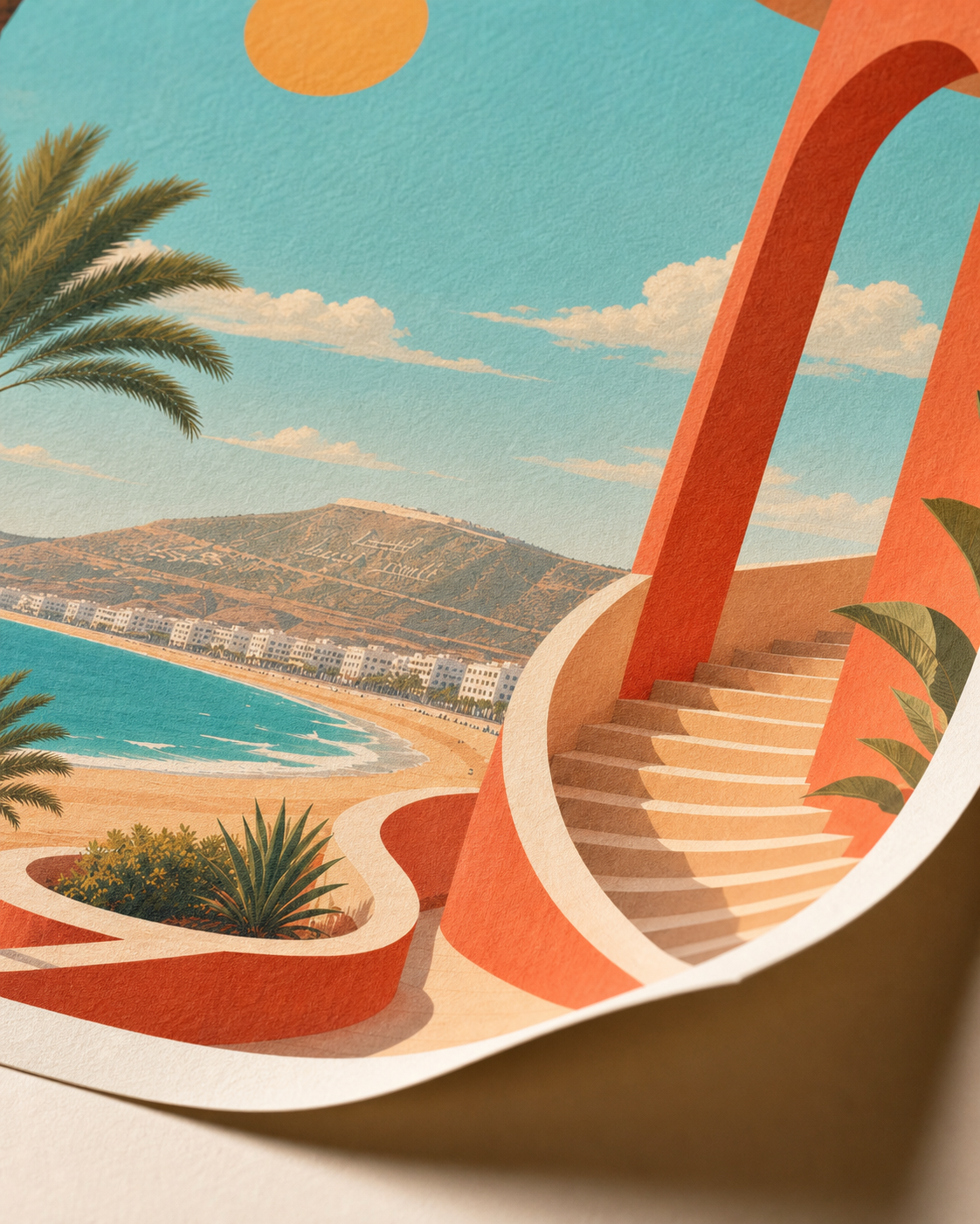 Affiche Agadir Soleil – gros plan de l’impression sur papier mat