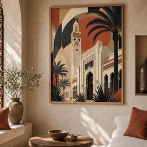 Affiche Casablanca Art Déco – mise en ambiance avec cadre en bois et verre