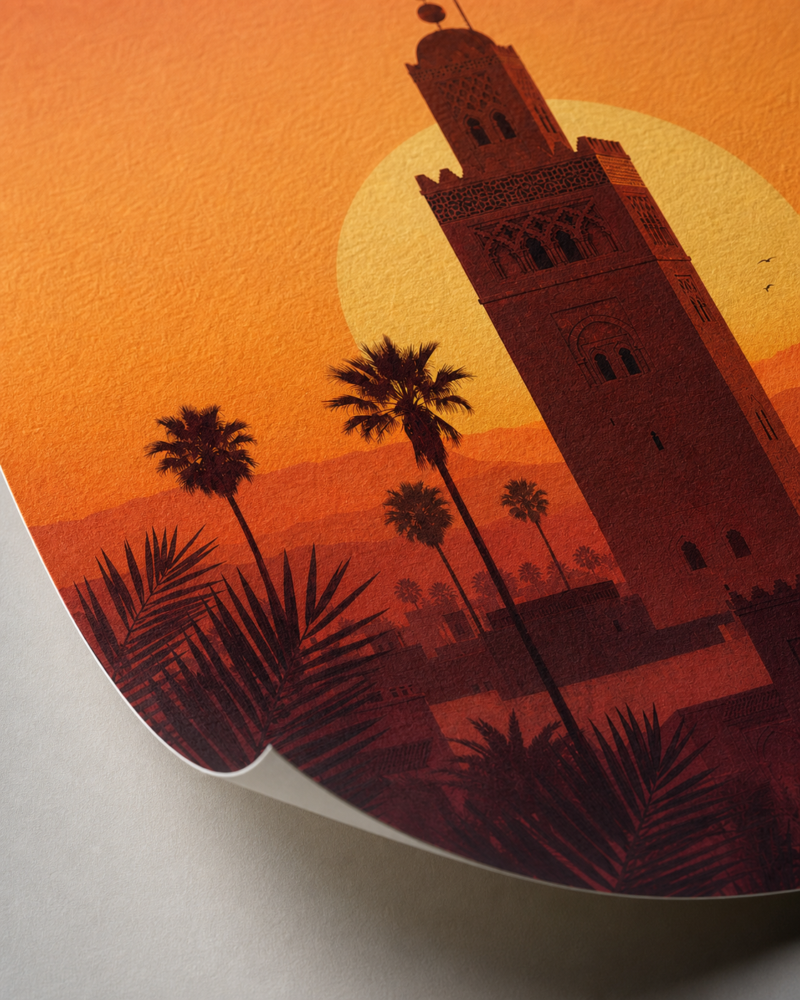 Affiche Marrakech Koutoubia Minimaliste – gros plan de l’impression sur papier mat