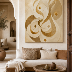 Calligraphie Sable et Or – mise en ambiance du tableau sur toile