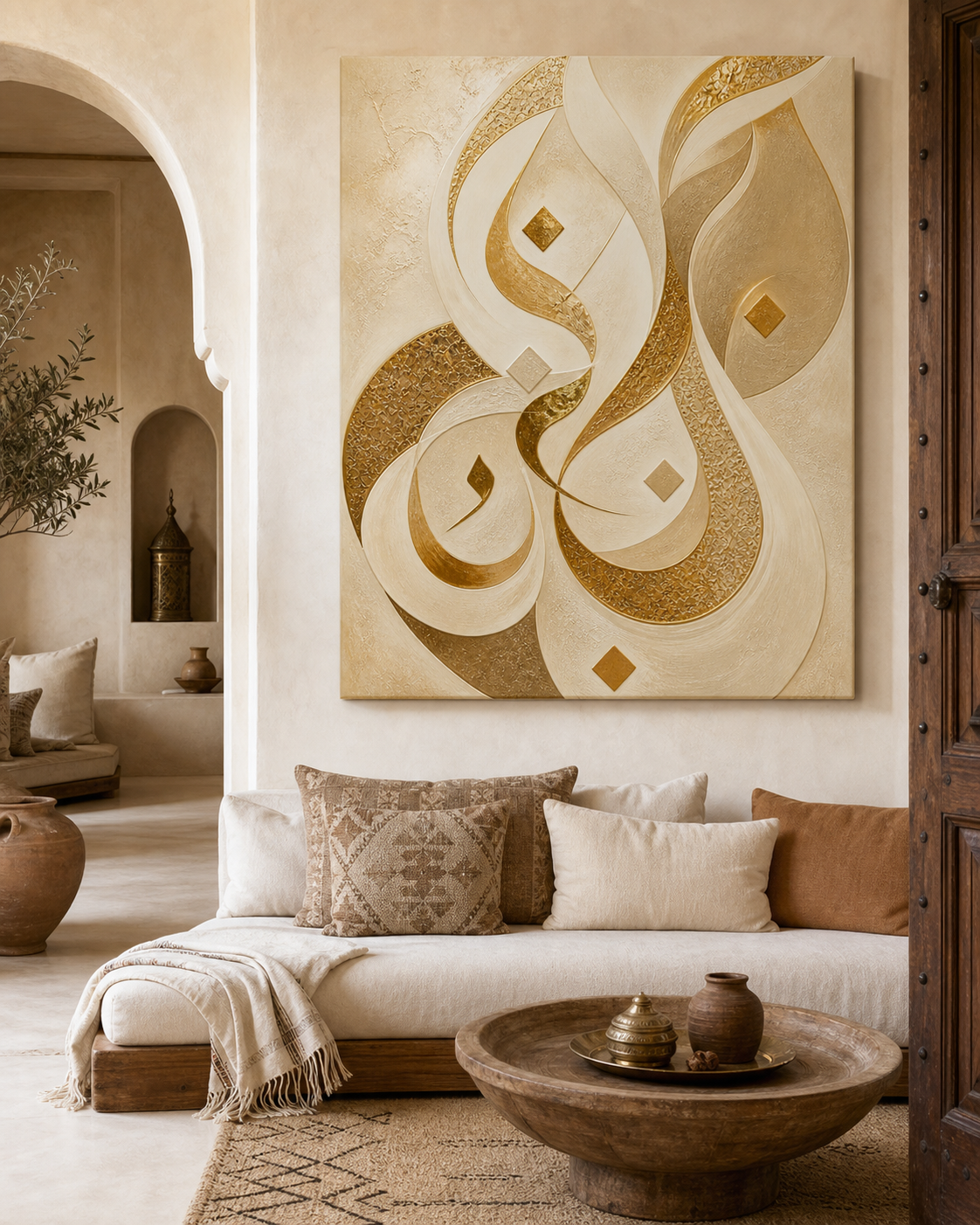 Calligraphie Sable et Or – mise en ambiance du tableau sur toile