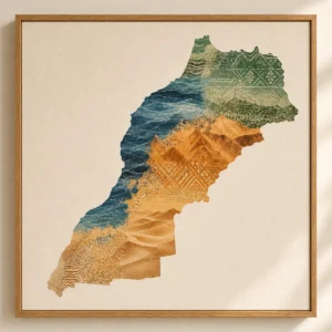 Détail de la matière et de la finition de Carte artistique du Maroc.
