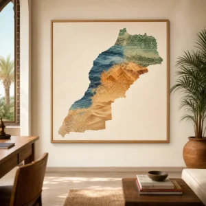Carte artistique du Maroc, produit de décoration murale marocaine et berbère – vue principale.