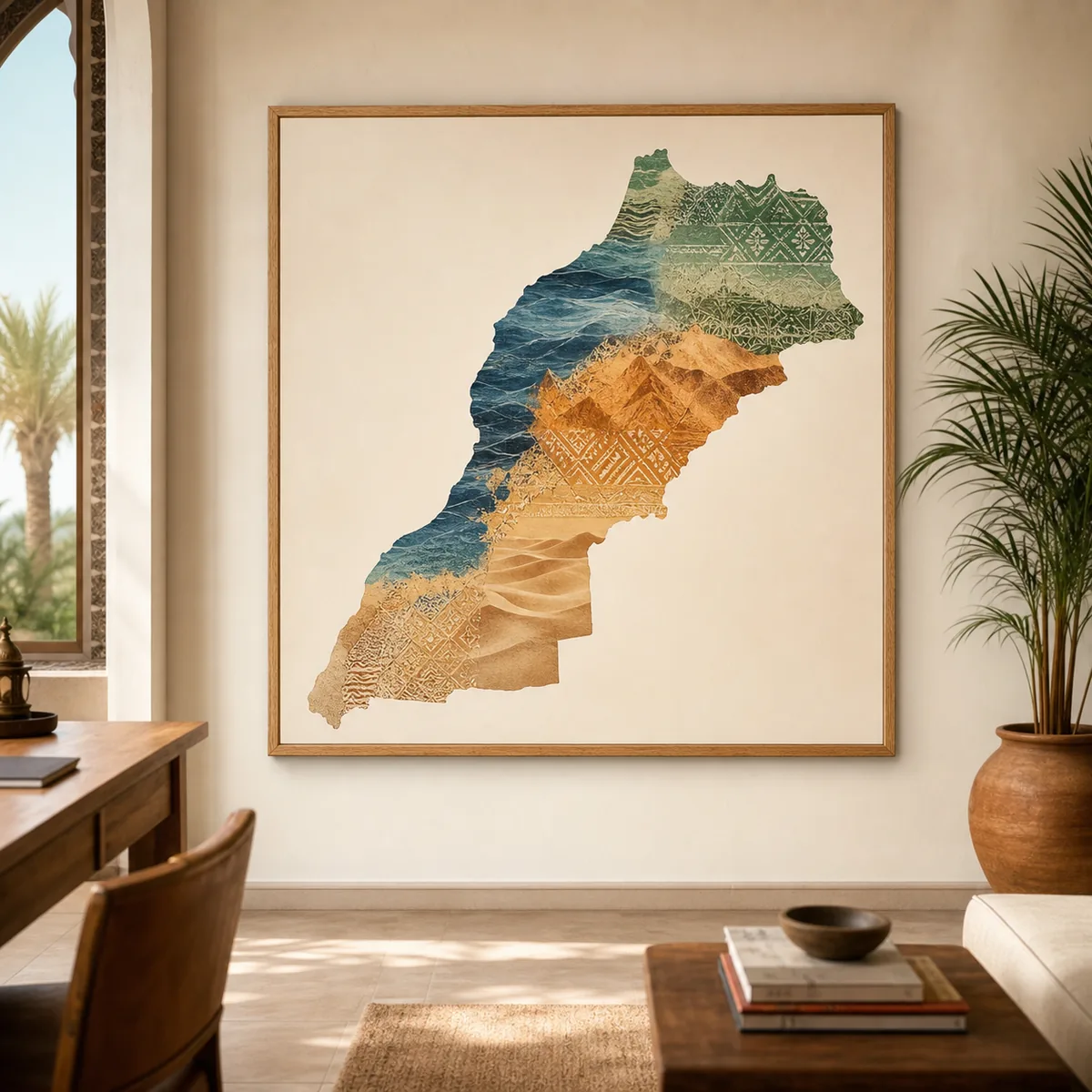 Carte artistique du Maroc, produit de décoration murale marocaine et berbère – vue principale.