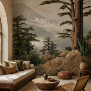 Cèdre de l’Atlas – papier peint installé dans un intérieur marocain