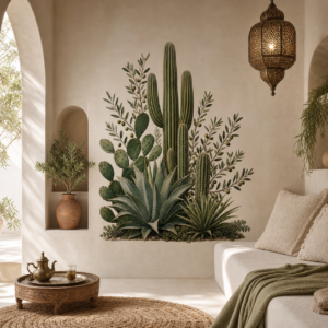Jardin Cactus – sticker posé dans un intérieur marocain