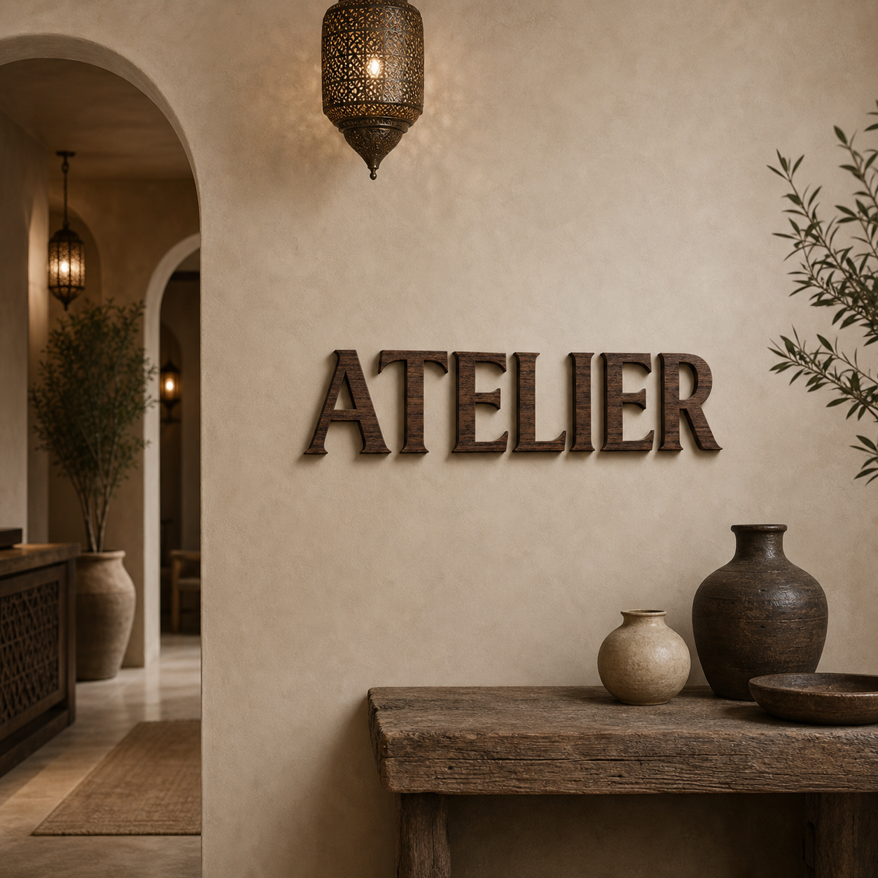 Lettres 3D Bois Noyer – installation dans un espace professionnel