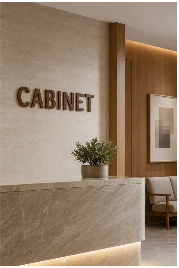 Cabinet en noyer installé dans un espace contemporain