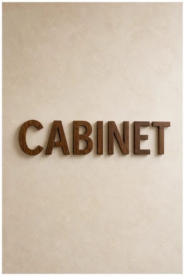 Cabinet en noyer – vue principale du lettres murales 3D