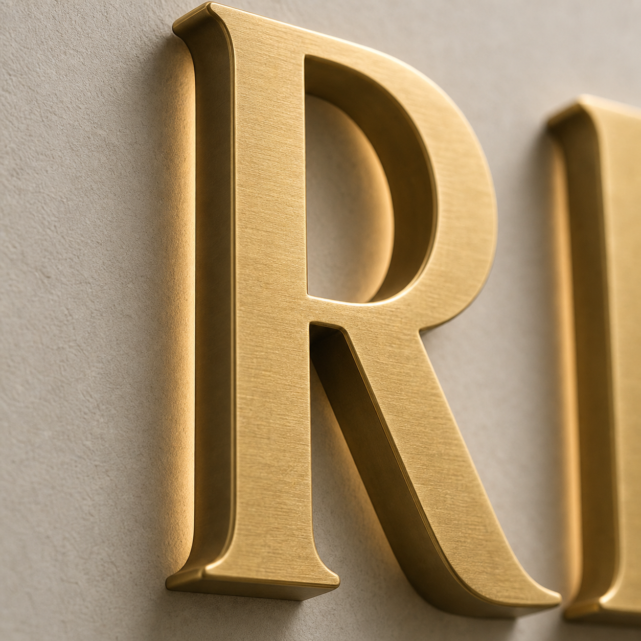Lettres 3D Laiton Brossé – détail de matière et d’épaisseur