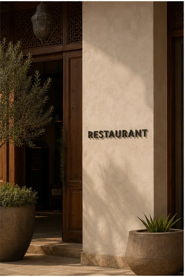 Restaurant noir mat installé dans un espace contemporain