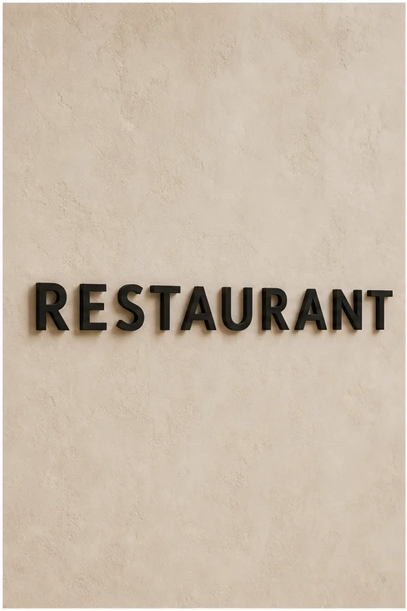 Restaurant noir mat – vue principale du lettres murales 3D