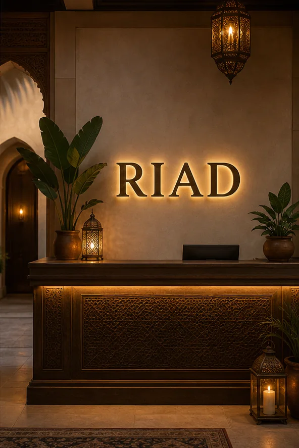 Riad rétroéclairé installé dans un espace contemporain