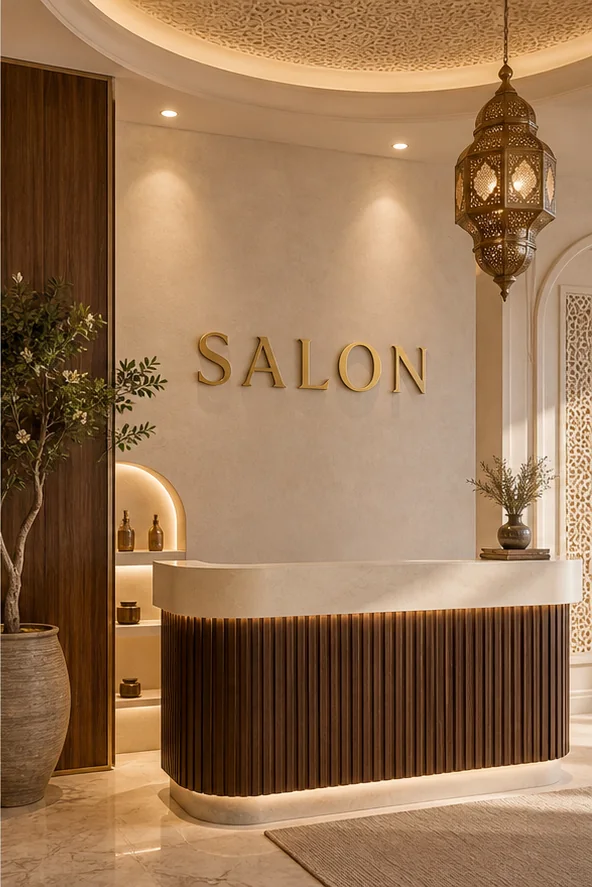 Salon doré satiné installé dans un espace contemporain
