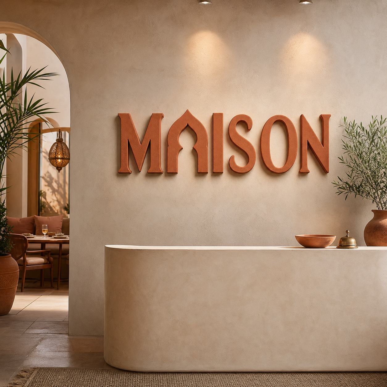 Lettres 3D Terracotta – installation dans un espace professionnel
