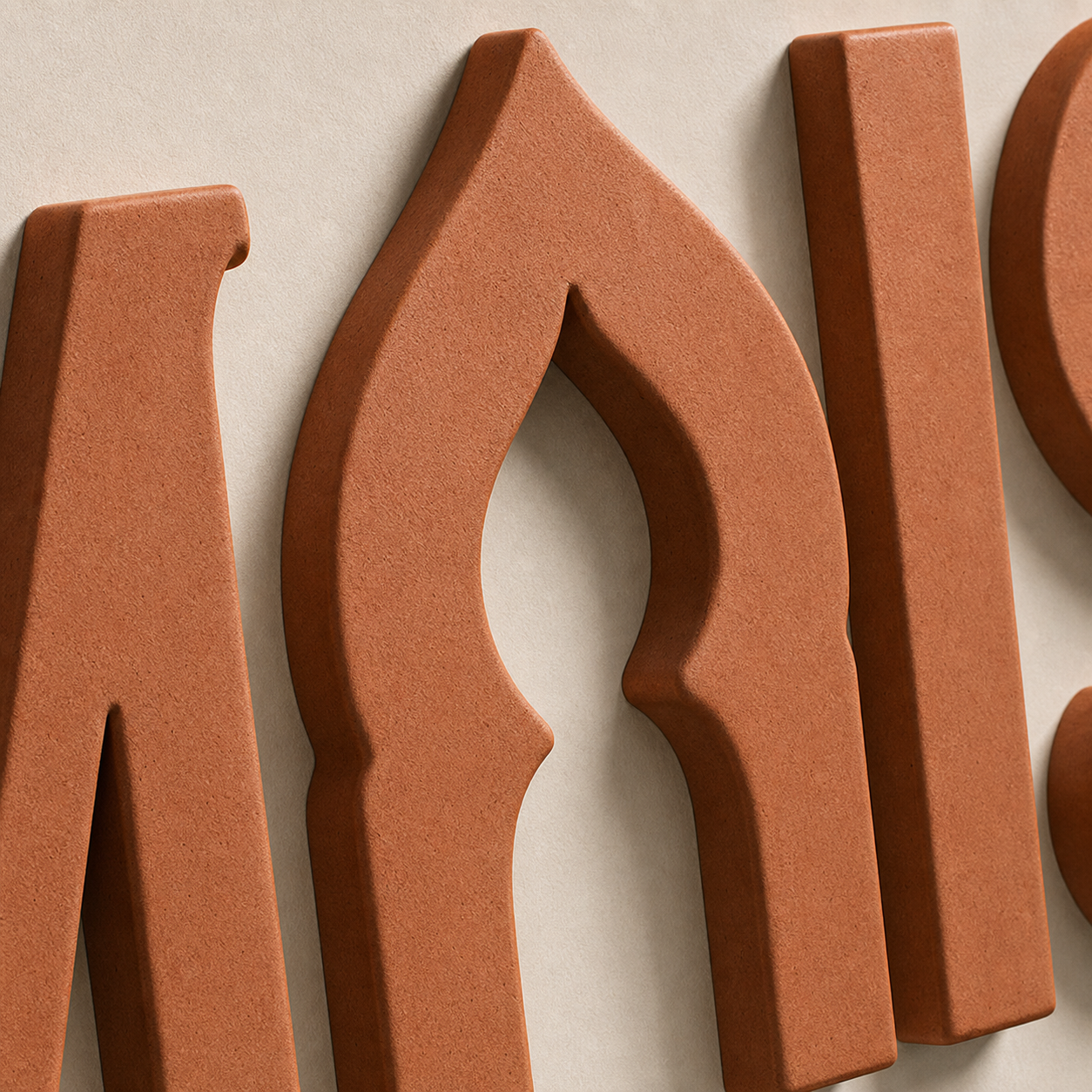 Lettres 3D Terracotta – détail de matière et d’épaisseur