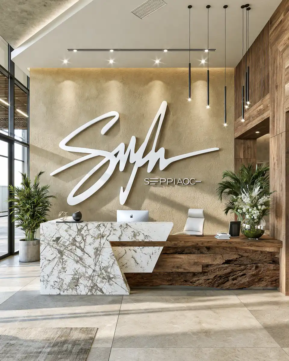 Logo mural en lettres 3D dans un espace professionnel
