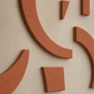 Détail de la matière et de la finition de Lettres Tadelakt terracotta.