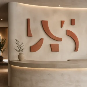 Lettres Tadelakt terracotta, produit de décoration murale marocaine et berbère – vue principale.