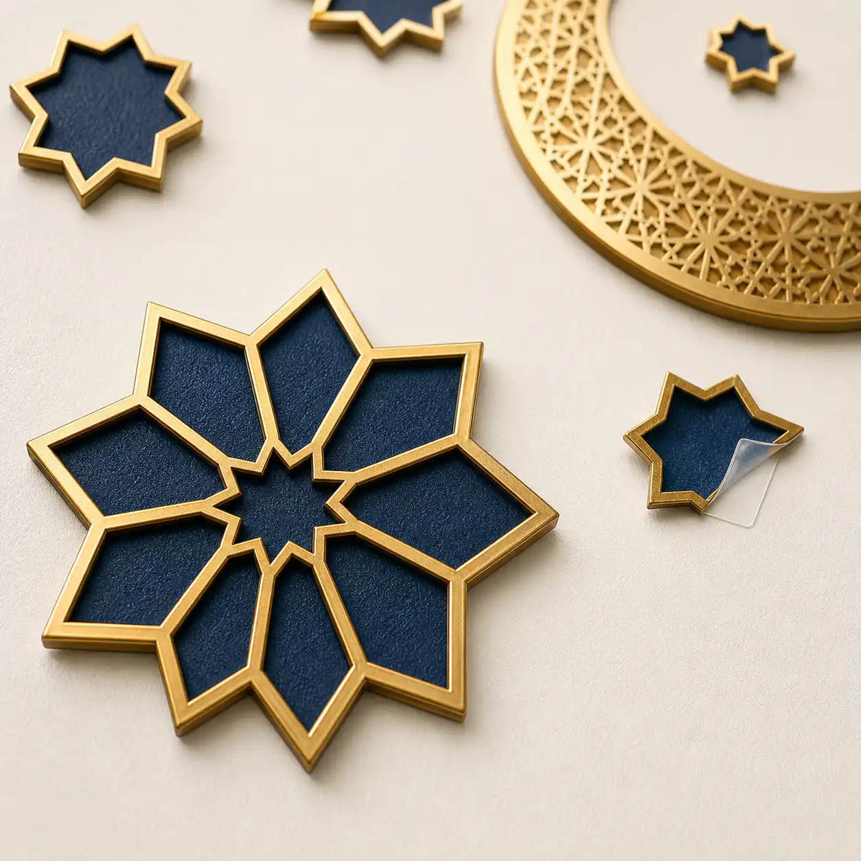 Lune et Étoiles Marocaines – gros plan du bord adhésif mat