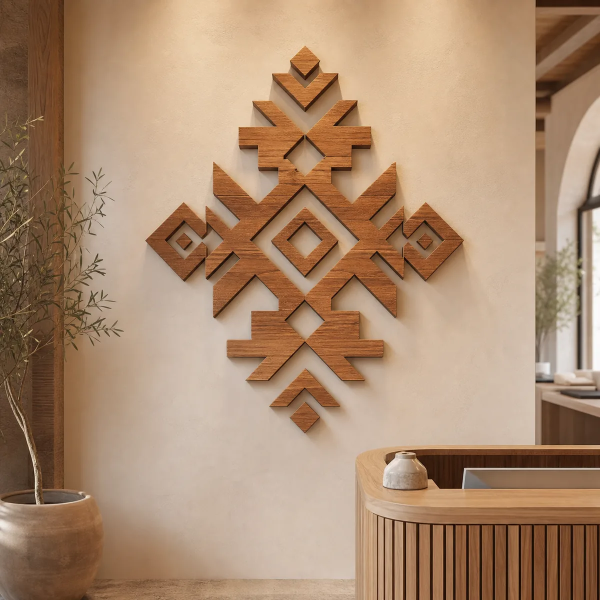 Monogramme amazigh en bois, produit de décoration murale marocaine et berbère – vue principale.