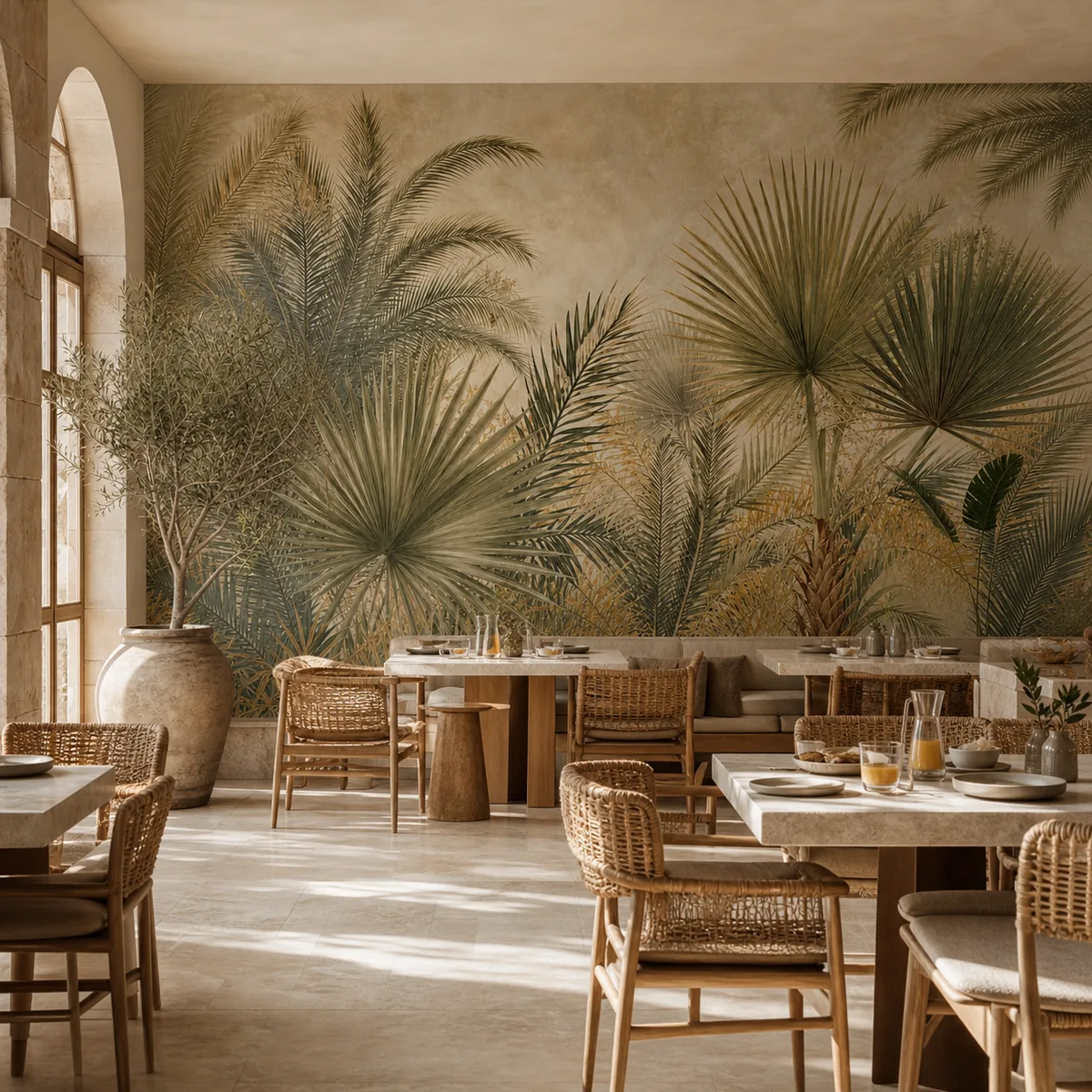 Palmes de Marrakech en situation dans un intérieur marocain contemporain.