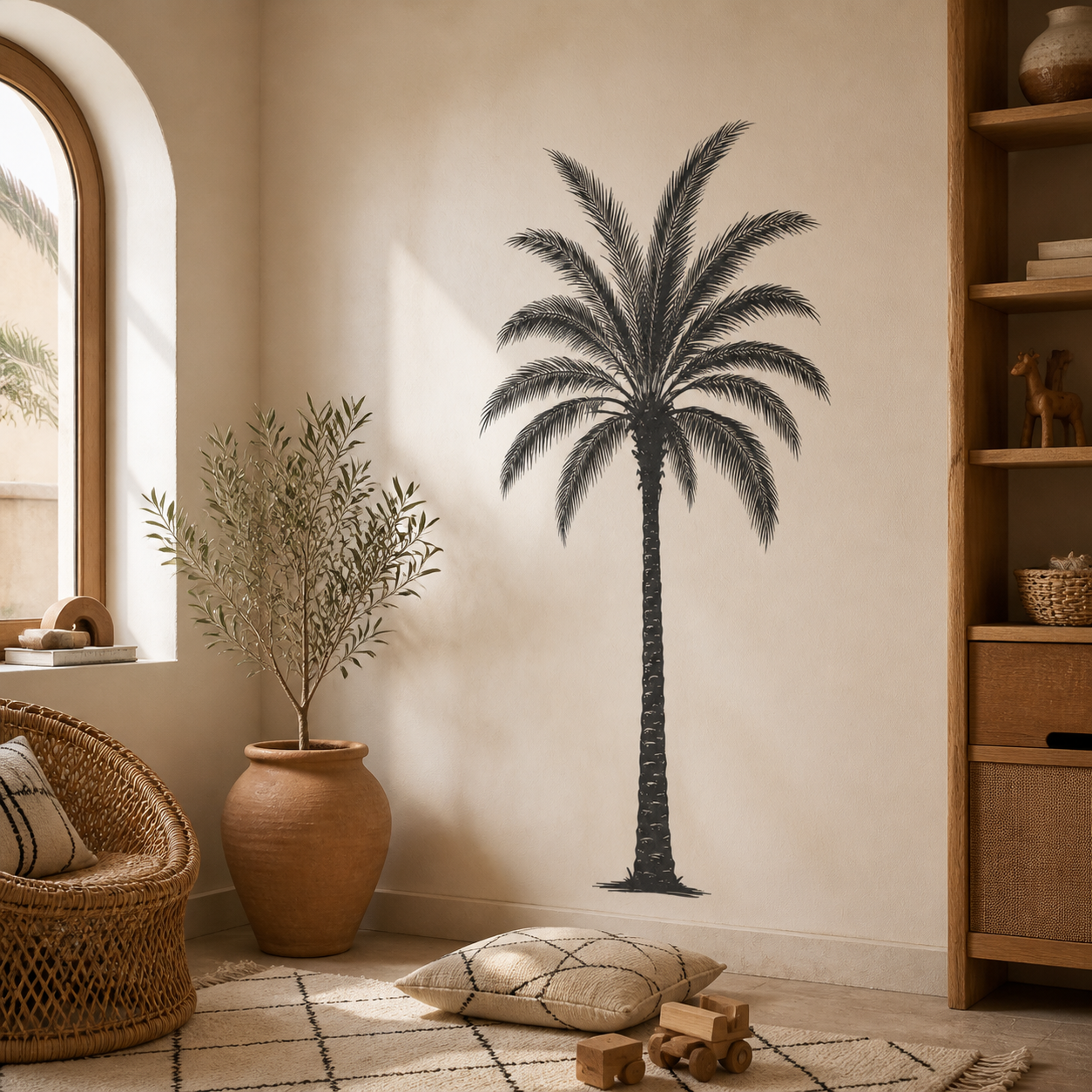 Palmier Minimaliste – sticker posé dans un intérieur marocain