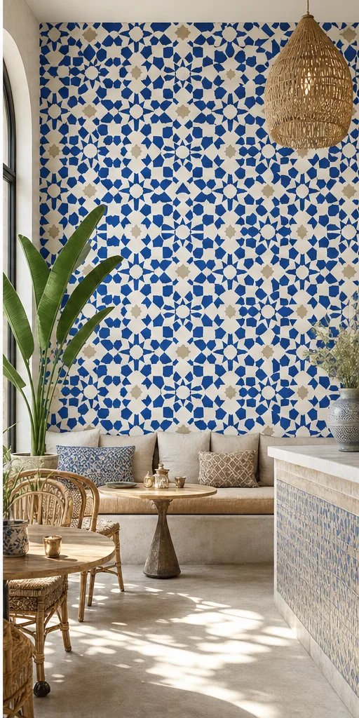 Zellige bleu cobalt installé dans un espace contemporain