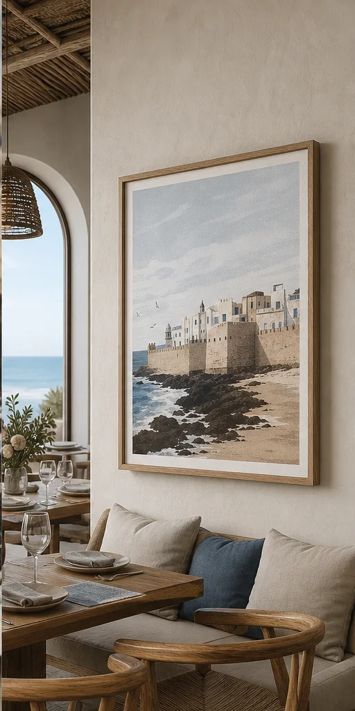 poster Remparts Essaouira encadré dans un intérieur contemporain