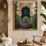 Poster Fès Médina Vintage – mise en ambiance avec cadre en bois et verre