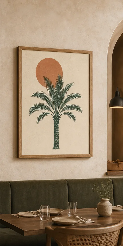 poster Palmier de Marrakech encadré dans un intérieur contemporain