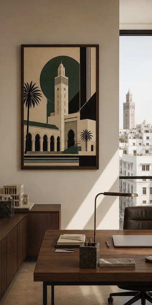 poster Casablanca Art déco encadré dans un intérieur contemporain