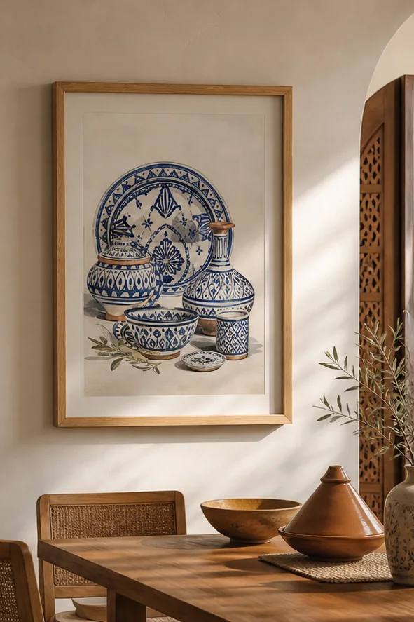 poster Poteries de Safi encadré dans un intérieur contemporain