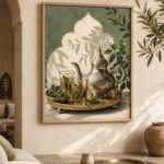 Poster Thé Marocain Minimaliste – mise en ambiance avec cadre en bois et verre