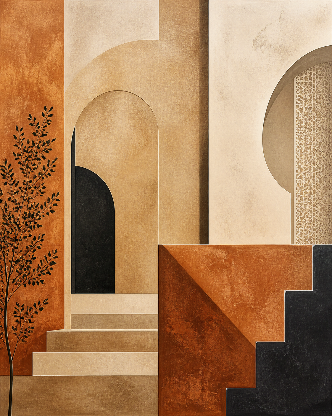 Riad Terracotta Abstrait – visuel sans cadre du tableau sur toile