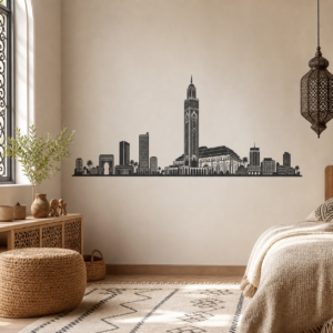Skyline Casablanca – sticker posé dans un intérieur marocain