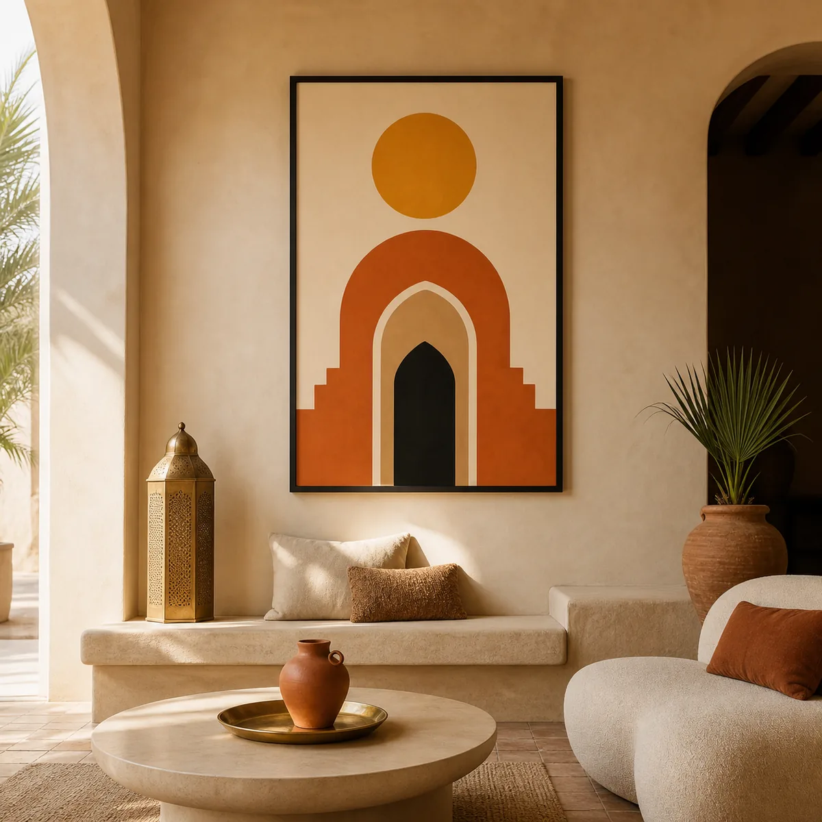 Soleil de Marrakech en situation dans un lounge d'hôtel boutique à Marrakech.