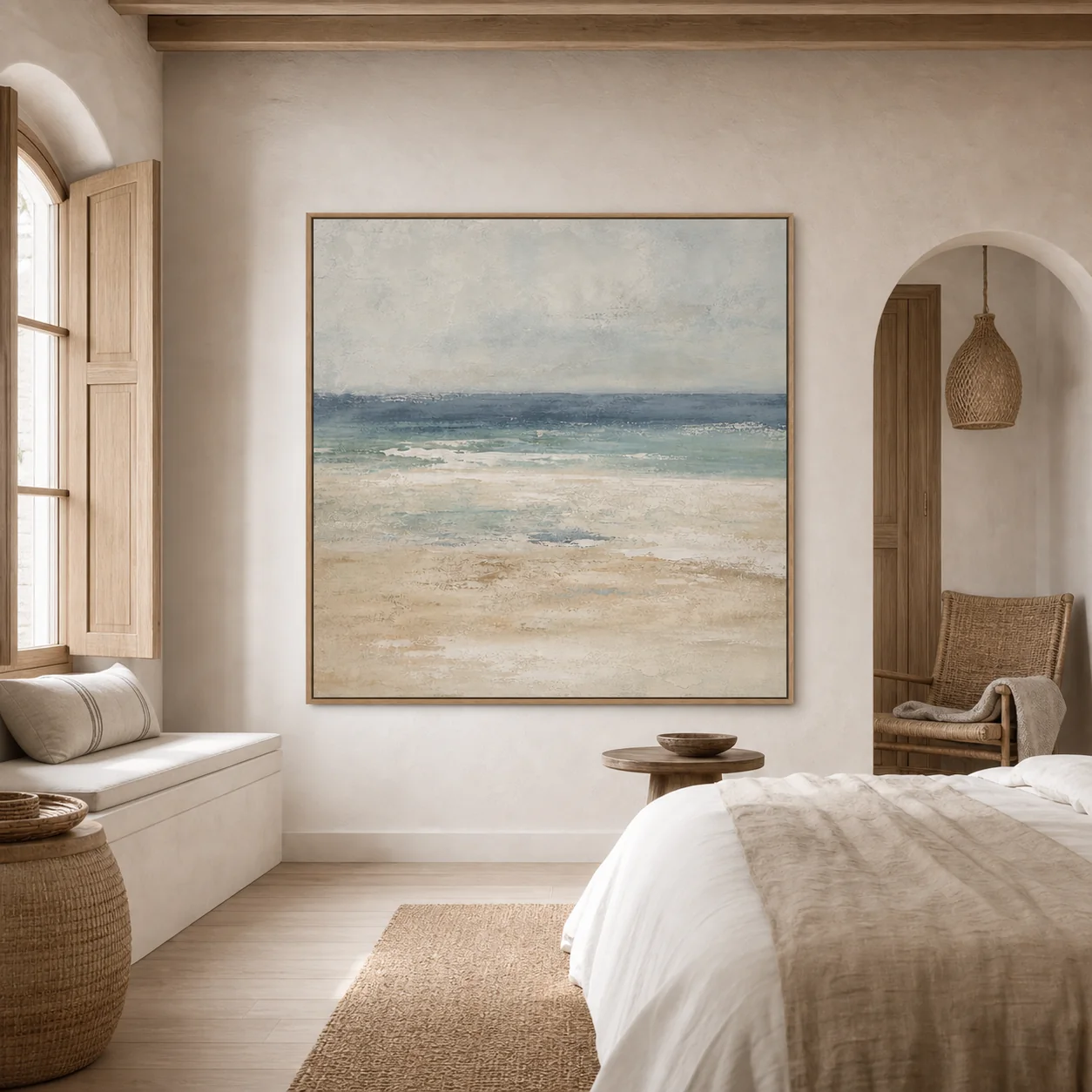 tableau Océan d’Essaouira présenté dans un intérieur marocain contemporain
