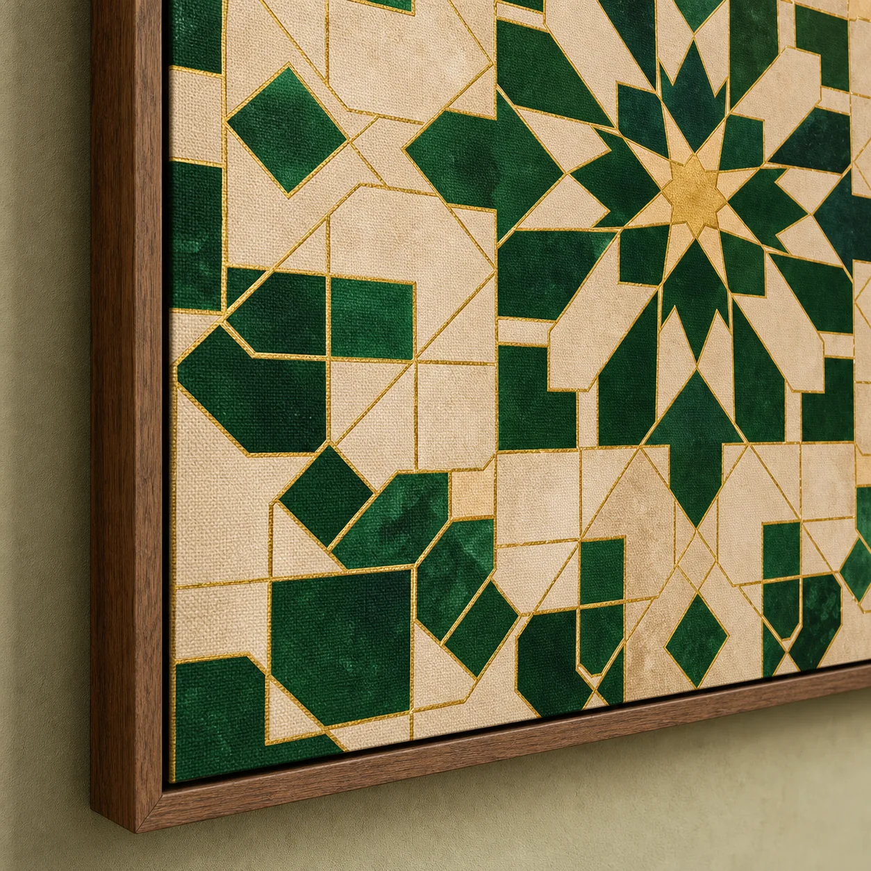 Détail de matière du tableau Zellige vert de Fès imprimé sur toile