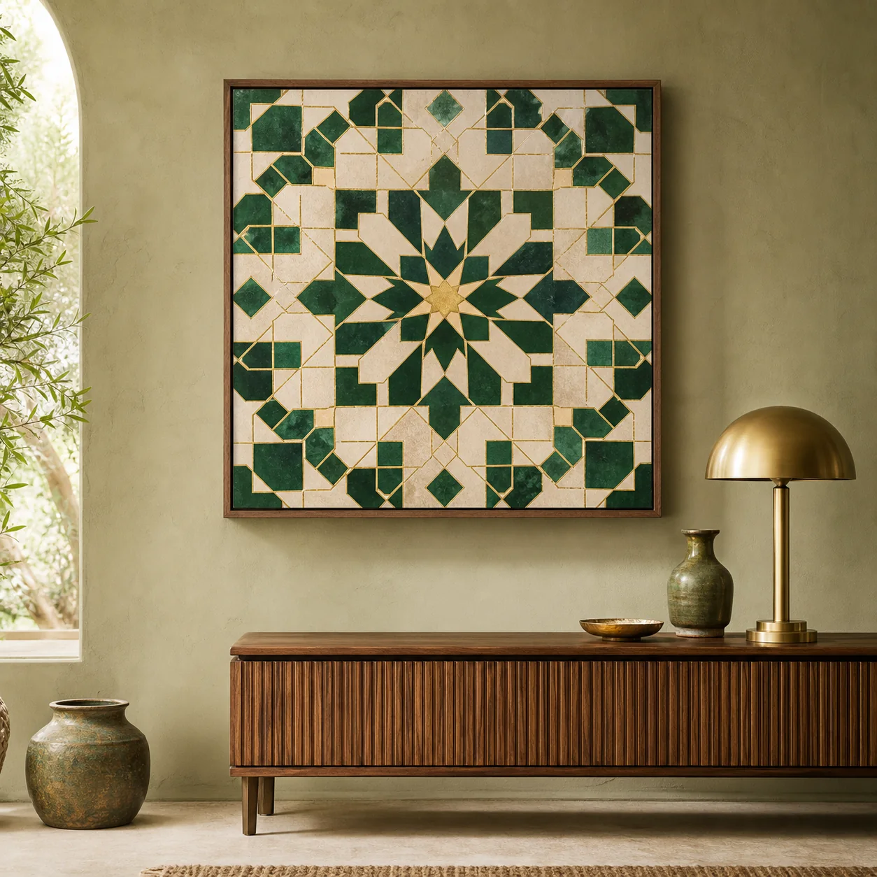 tableau Zellige vert de Fès – vue principale du tableau sur toile