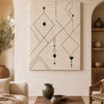 Tapis Beni Ouarain Minimaliste – mise en ambiance du tableau sur toile