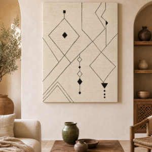 Tapis Beni Ouarain Minimaliste – mise en ambiance du tableau sur toile