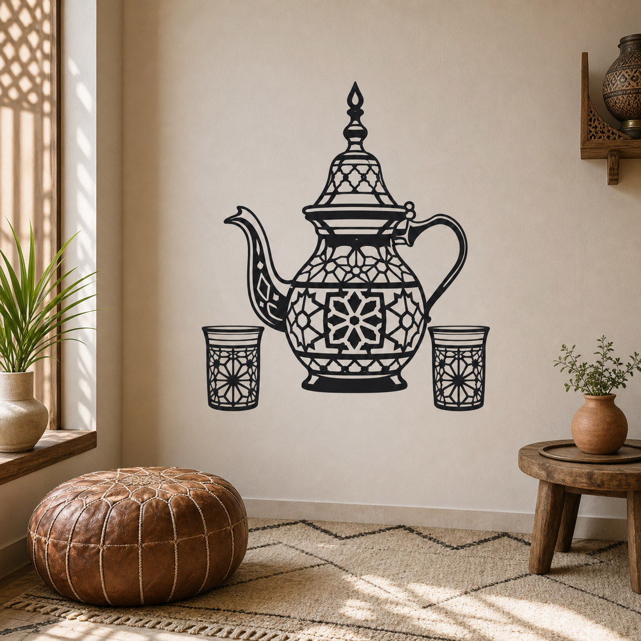 Théière Marocaine – sticker posé dans un intérieur marocain